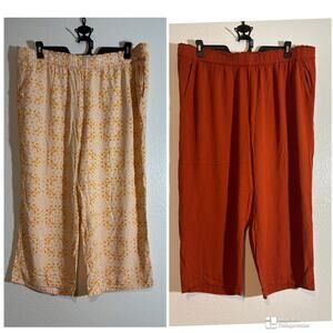 Lot of 2 Size XXL Pull-On Flowy Wide-Leg Crop Pants Casual Beach Vacation Orange